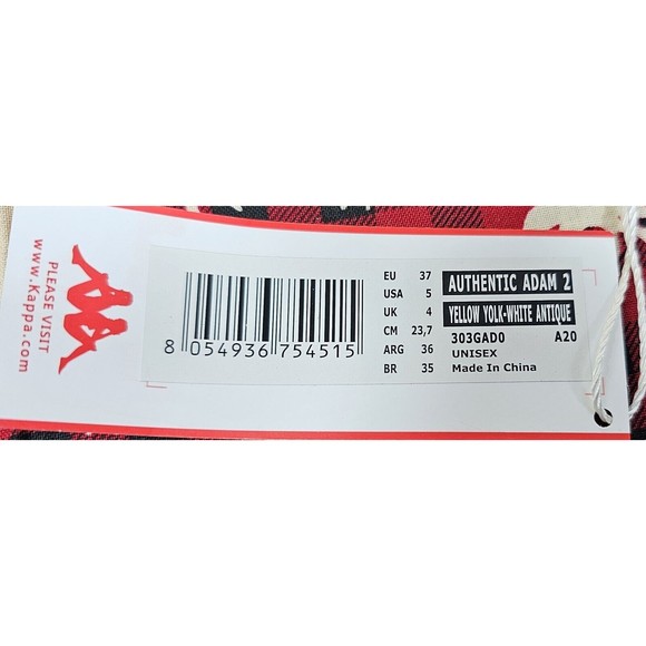 Kappa Authentic Adam 2 Yellow Yolk White Antique Youth Unisex SZ USA 5 SLIDES - Picture 6 of 6
